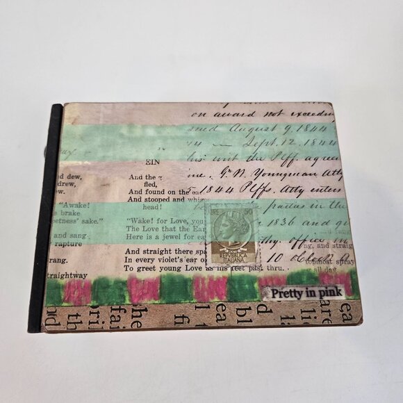 Lisa Kaus Whimsical Bird Print Mini Wooden Drawer Box Desk Storage Collage Words - Picture 6 of 12